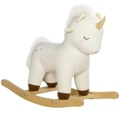 Image of AIYAPLAY Rocking Horse, Kids Ride on Horse with Unicorn Design, Sound, Plush Toy for 2 4 Years Old, White