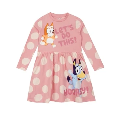 Image of Bluey Dress Polka Dot Girls Long Sleeve Cotton Winter for Pink 2 3 Years