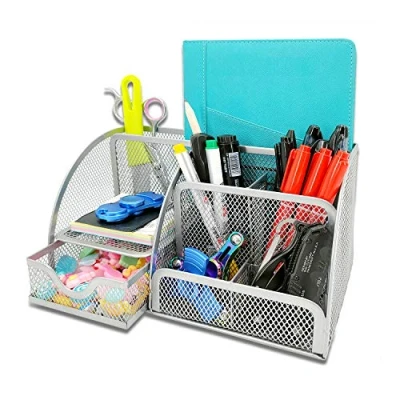 Image of MDHAND Desk Organiser and Accessories, Mesh Fabric with 6 Compartments Drawer, Space Saving Functionality, Office Storage