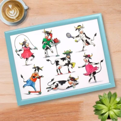 Image of Tamersgifts Cushioned Laptrays Lap Tray TV Dinner Bean Bag Padded Cushion Gift (Funny Cow tray)