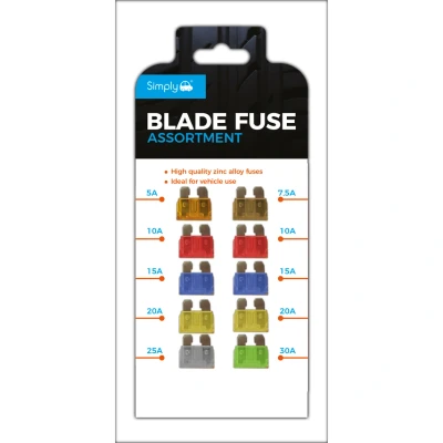Image of Simply BF819 Alloy Blade Fuse Assortment, Ideal for Vehicle Use, 10 Pieces and 7 Types 5A 7.5A 10A 15A 20A 25A 30A Multi Function Car Fuse, Set of
