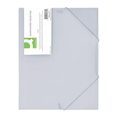 Image of Elasticated File Q CONNECT PP A4 400 Micron 3 Flaps Transparent White/Document Archiving/Type flap/Kind with Eraser/Index N.a. / Pockets Material PP/Dividers Coating