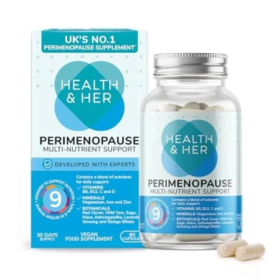 Image of Health &amp; Her Perimenopause Supplements for Women Wellbeing Support The Early Stage of Menopause 1 Month Supply, 60 Capsules Vegan Gluten Free