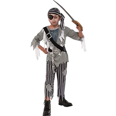 Image of Bristol Novelty 3015477 8 Ghost Pirate Boy Kids Costume Fancy Dress, Multi, Large Age 7 Years