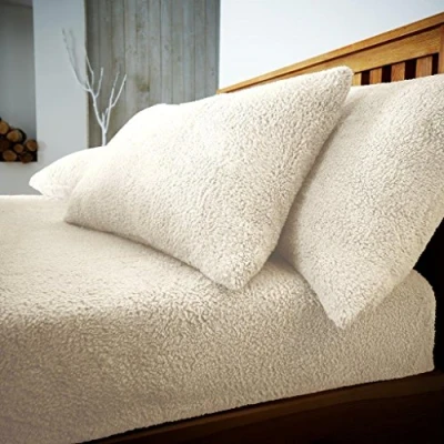 Image of GC GAVENO CAVAILIA 2 Pack Teddy Fleece Pillow Cases 100% Polyester Thermal Warm &amp; Cozy Pair of Soft Fluffy Plain Cream