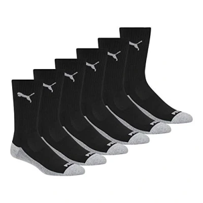 Image of PUMA Men&#039;s 6 Pack Crew running socks, Black/Grey Combo, 44847 UK
