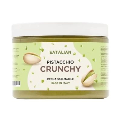 Image of EATALIAN by AMZ BETTER Spreadable Crunchy Pistachio Cream 500 grams, with Grains of Pistachio, Protein Paste, Sweet taste, Ideal on bread and for filling cakes, Made in Italy