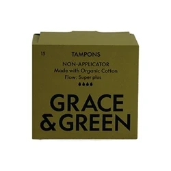 Image of Grace and Green Organic Cotton Non Applicator Tampons Super+ (Pack of 15)