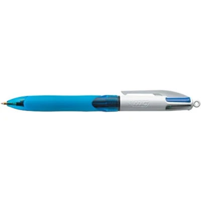 Image of BIC 4 Colours Grip Retractable Ballpoint Pens Box of 12 Medium Point (1.0 mm) Extra Comfort Translucent Blue Barrel