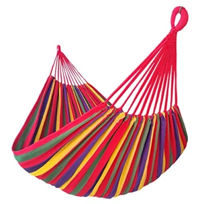 Image of GOCAN Brazilian Double Hammock 2 Person Extra Large 220x160cm Total Length 330cm Load 300kg Canvas Cotton for Patio Porch Garden Backyard Lounging Outdoor and Indoor(Rainbow) XXL