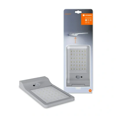 Image of LEDVANCE Battery Powered luminaire LED: for Wall, DoorLED Solar / 3 W, Beam Angle: 100, Cool White, 4000 K, Body Material: acrylonitrile butadiene styrene (abs), IP44, 1 Pack, Silver
