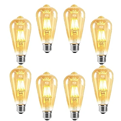 Image of ZRJIA Pack of 8 E27 Edison Vintage LED Bulb 6W ST64 600LM Warm White 2700K Antique Filament Ideal for Nostalgia and Retro Lighting