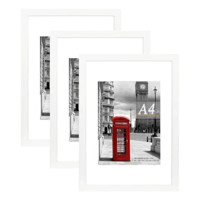 Image of Scholar Tree White Picture Frame A4 with Mount,Set of 3,A4 Frame,A4 Poster certificate frame,Freestanding and Wall Mountable