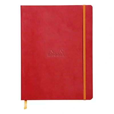 Image of RHODIA 117563C Poppy Soft Notebook 19x25 cm Dot 160 pages 90g Ivory Clairefontaine Paper Bookmark, Elastic Closure Faux Leather Cover Rhodiarama Collection