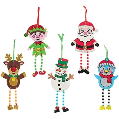Image of Baker Ross FX387 Christmas Wooden Beading Decoration Kits Pack of 5, Wood Craft Decorations for Kids Party, Arts and Crafts