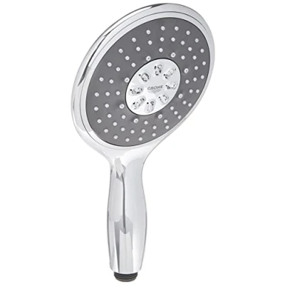 Image of GROHE Vitalio Rain 130 Hand Shower 13 cm (Push Button with 4 Spray Selection, Anti Limescale System, Universal Mounting Water Saving Technology, Min. Rec. Pressure 1.0 bar), Chrome, 26107000