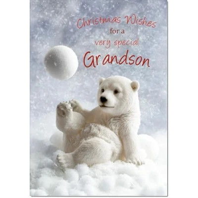 Image of doodlecards Grandson Christmas Card Polar Bear and Snowball Medium Size for with Plain Envelope