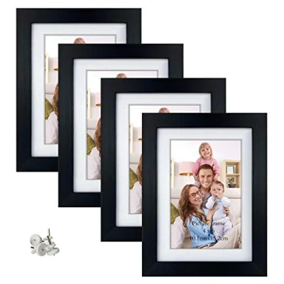 Image of Giftgarden 4x6 Photo Frames Set of 4, Display Pictures with Mat or 5x7 Photos without for Wall Decor Tabletop Decoration, Black