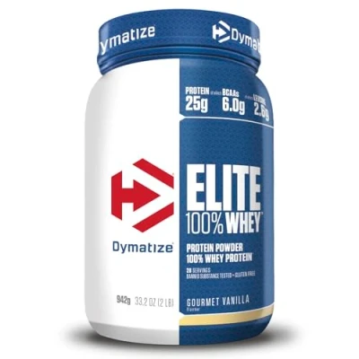 Image of Dymatize Elite 100 Percent Whey Gourmet Vanilla 942g High Protein Low Sugar Powder + and BCAAs