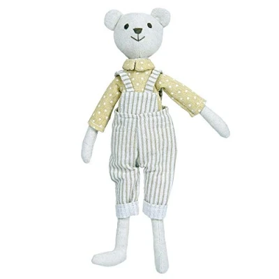 Image of Wilberry Linen Bear in Dungarees Soft Toy WB004222, 30 cm