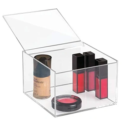 Image of iDesign Makeup Box with Lid, Medium Size Bathroom Storage Made of BPA free Plastic, Stackable for Eyeshadows, Lipsticks, Cotton Swabs and More, Clear, 10 cm