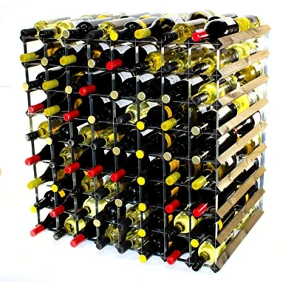 Image of Double Depth 144 Bottle Dark Oak Stained Wood and galvanised Metal Wine Rack Ready Assembled