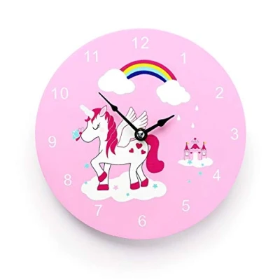 Image of Mousehouse Gifts Kids Working Wooden Wall Clock in a Space, Spaceman, Rocket Theme (Unicorn)