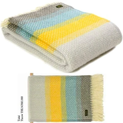 Image of Tweedmill Textiles Ombre Ombré Throw Blanket 100% Pure New Wool BRITISH MADE TIDAL BLUE/YELLOW