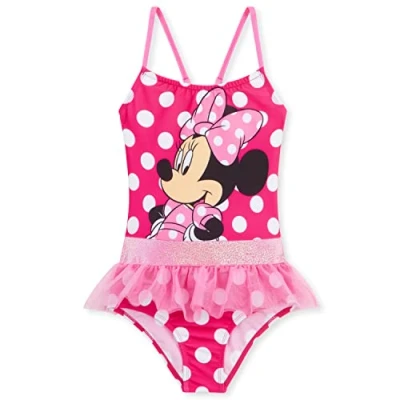 Image of Disney Girls One Piece Swimming Costume, Comfortable Stretchy Swimsuit Gifts (Pink Minnie, 5 6 Years)