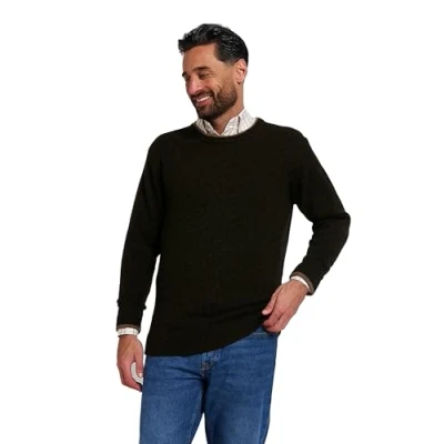 Image of JACK PYKE Ashcombe 100% Lambswool Long Sleeve Crew Neck Knitted Jumper Pullover Deep Olive Small