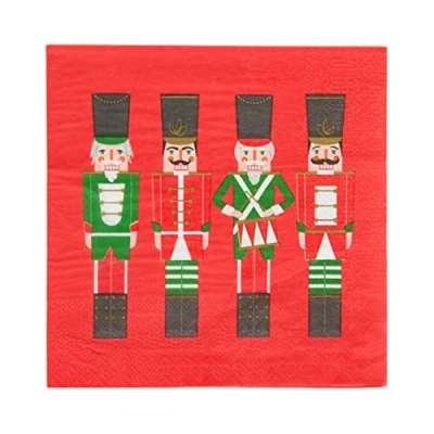 Image of Talking Tables Red Nutcracker Christmas Napkins Pack of 20 Recyclable Serviettes for Xmas Dinner Party Table, Place Settings