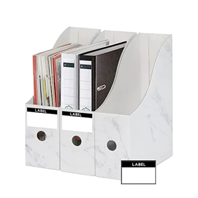 Image of JINCHIDA 3 Pack Magazine File Holder with Labels,Cardboard for Files,Document Folder Holders A (Marble, PACK)