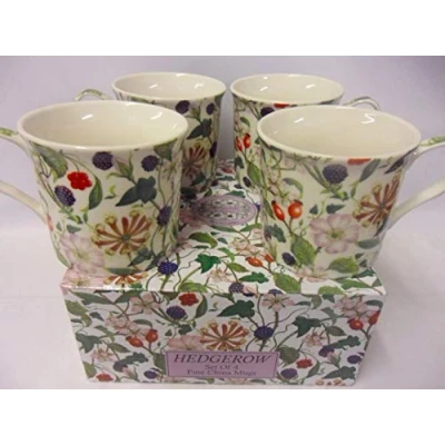 Image of Heron Cross Pottery &quot;Abbeydale Collection&quot; Set of 4 gift boxed China Palace Mugs in hedgerow design