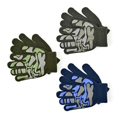 Image of K ONE 3 Pairs Boys Thermal Magic Camouflage Gripper Gloves Blue, Green &amp; Grey