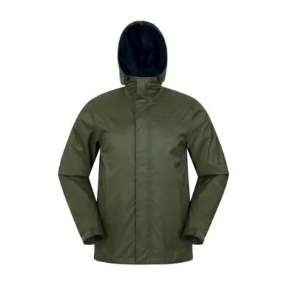 Image of Mountain Warehouse Torrent Mens Waterproof Rain Jacket &amp; Lightweight Raincoat with Taped Seams, Zipped Pockets For Autumn Winter Travelling Outdoors Green S