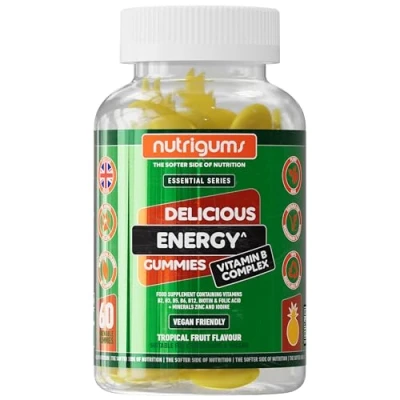 Image of Energy Vitamin B Complex Gummy Tropical Fruit Flavour 60 Vegan Gummies Vitamins B2, B3, B5, B6, B12 &amp; Folic Acid with Zinc and Iodine Support Psychological Function by NUTRIGUMS®