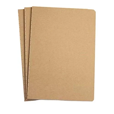 Image of 3 Pcs A5 Sketch Notebooks Blank Books Brown Kraft Cover Starter Sketchbook 80GSM Paper Pad for Travelers Journal