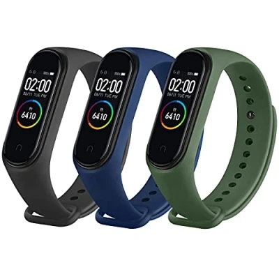Image of WOOZ [3 Pack] Straps for Xiaomi Mi Smart Band 4 / 3, Colourful Replacement Bracelet in Anti Lost Silicone Designed Fitness Tracker Accessories (Black,Navy blue,Green)
