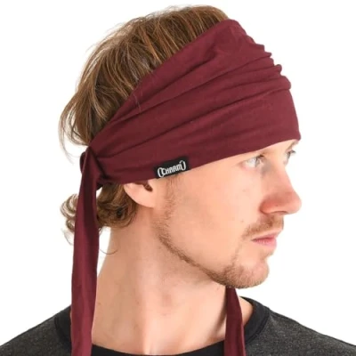 Image of Casualbox Pre tied Headband Boho Hair Band Summer Mens Womens Head Wrap Hippie Maroon(Size: One Size)