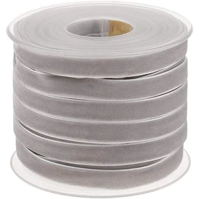 Image of POFET 20 Yard 10mm Wide Velvet Ribbon Roll for Crafts Decoration Grey