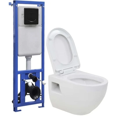 Image of vidaXL Wall Hung Toilet with Concealed High Cistern Ceramic
