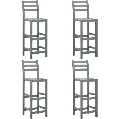 Image of vidaXL Bar Stools 4 pcs Grey Solid Acacia Wood Outdoor Sturdy Durable with Backrest for Home &amp; Commercial Use