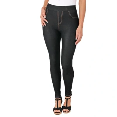 Image of Want Clothing Plus Size Women&#039;s High Waist Denim Jean Look Leggings Seamless Stretch Slimming Effect Jeggings (UK, Alpha, 3XL, 4XL, Plus, Regular, Black)