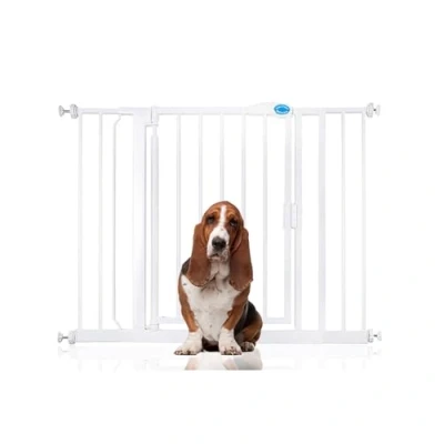 Image of Bettacare Auto Close Pet Gate, 103.8cm 110.8cm, White, Pressure Fit Stair Gate for Dog &amp; Puppy, Safety Barrier Doors Hallways and Spaces, Easy Installation