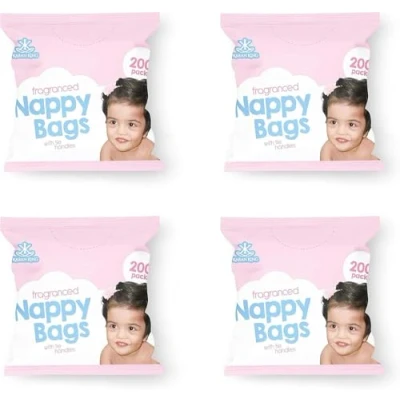 Image of KARAN KING Premium Fragranced Nappy Disposable Bags with Tie Handles (4x200) 800 (Diaper Disposal Bags, Toddler Essentials, Waste Sacks for Home &amp; Travel)