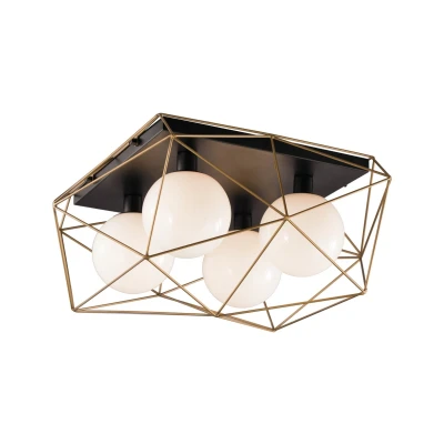 Image of Abraxas Globe Cage Semi Flush Ceiling Light, Black, Gold, E27