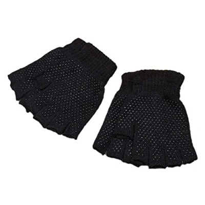 Image of AKORD 2 x Pairs Adults Black Fingerless Gripper Gloves One Size, Men or Women…