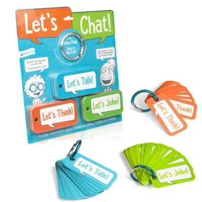 Image of Let’s Chat 3 in 1 Conversation Starters Cards for Kids Grab and Go Travel Card Games Car, Airplanes Talk, Think, Joke Ages 4+