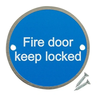 Image of Fire Door Guru® Keep Locked Safety Sign 76mm Disc Stainless Steel Fixings Included