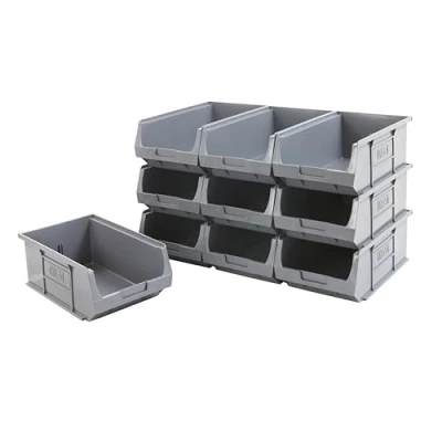 Image of BiGDUG Plastic Parts Bins Packs Small Component Storage Boxes Garage Organiser Louvre Panel Free Standing (10 125h x 200w 355d mm Grey)